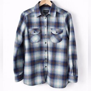 Pendleton Blue Brown Plaid Wool Blend Flannel Board Shirt Size Small Unisex